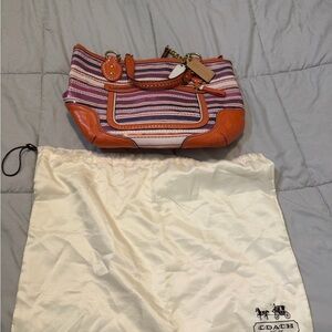 Coach Poppy Sequin Stripe Satchel Purse | Orange Purple | Authentic
